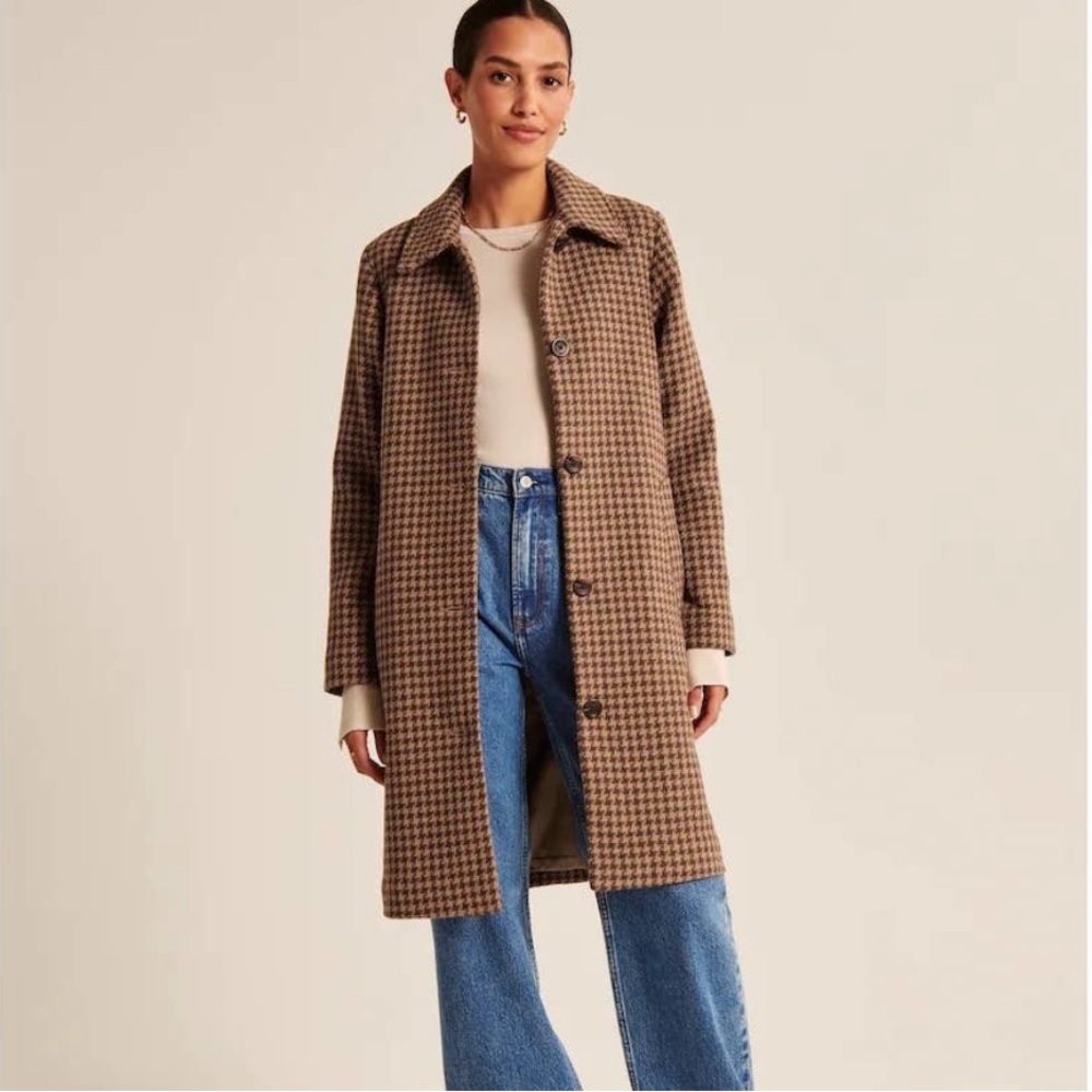 NWT Abercrombie & Fitch Wool Blend Long Coat Houndstooth